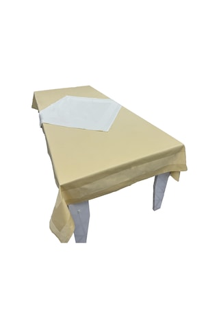 Krem 80cmx80cm Ve Sarı 140cmx240cm Pamuklu Masa Örtüsü 2 Li Set