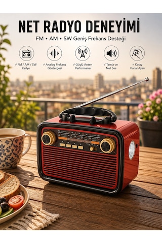 Müzik Kutusu Bluetooth Bağlantılı El Fenerli Nostaljik Tasarım Radyo 72911219