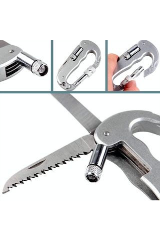 Omeniv Karabiner Kamp Çakı Fener Testere Kamp Bıçak Outdoor Anahtarlık Gümüş