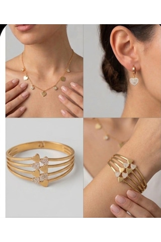 Kalpli Gold Rengi Çelik Takı Seti Gümüş - Rose Gold