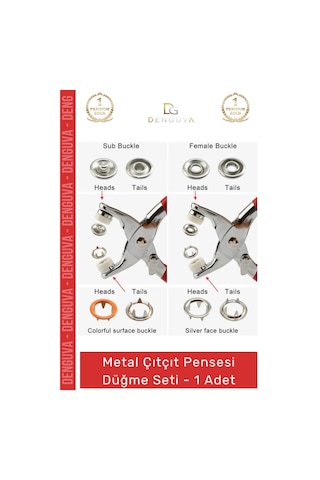 Çıtçıtpensesi 11 Mm Metal Perçin Dikiş Nakış El İşleri Hobi Tekstil Çıtçıt Pensesi 25 Düğme Seti