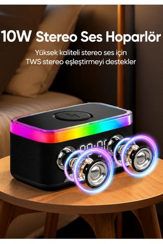 Jedel Sa-148 Dijital Saatli Bluetooth Hoparlör Ve 15w Hızlı Kablosuz Şarj İstasyonu