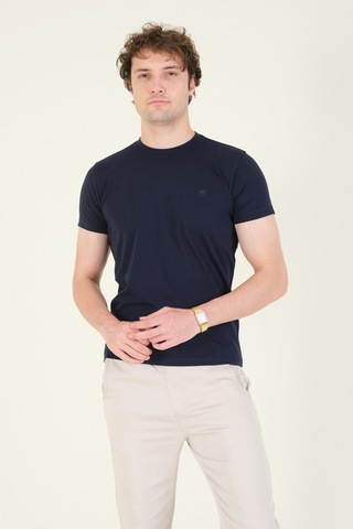 Giyim Dünyası Erkek Sıfır Yaka Basic T-shirt Lacivert 001
