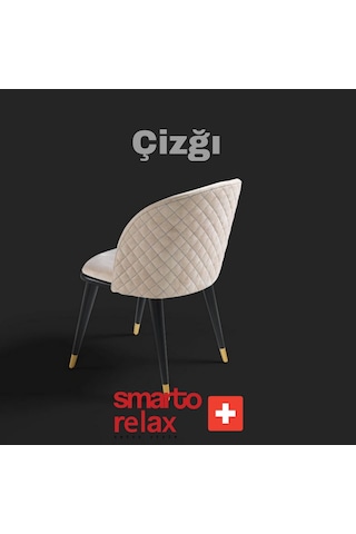 Smarto Relax Çizgi 2'li Yemek Masası Sandalye Seti - Ahşap Ayaklı, Beyaz Kumaş Kahverengi & Bej