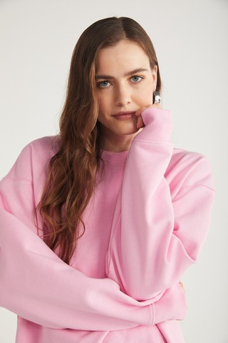 Ethıquet Karıus Kadın Regular Fit %100 Organik Pamuklu İçi Polarsız Yuvarlak Yaka Pembe Sweatshirt Mavi