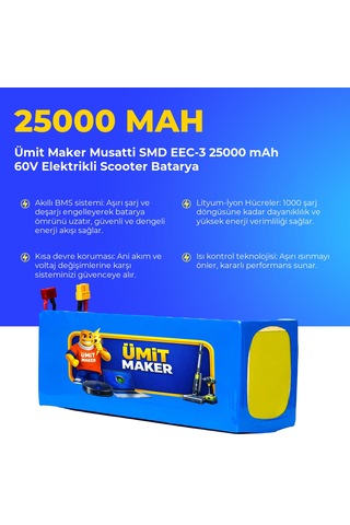 Musatti Smd Eec-3 25000 Mah 60v Elektrikli Scooter Batarya Mavi