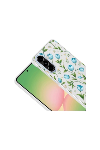 Samsung Galaxy Uyumlu A36 Kılıf Kamera Korumalı Desenli Zore Klip Kapak - Mavi Lale -