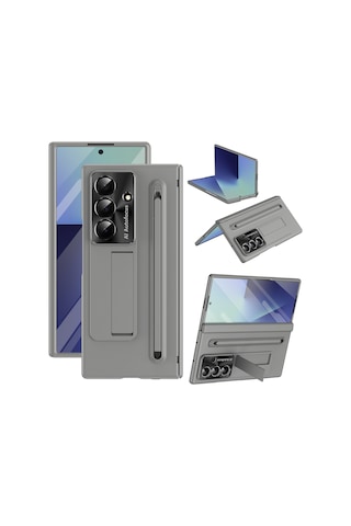 Samsung Galaxy Uyumlu Z Fold7 5g Kılıf Pc Cep Telefonu Kılıfı, Ayaklı Ve Kalemli - Gri Gri