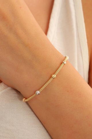 Moom Mücevherat 14 Ayar Altın Dorika Toplu Altın Bileklik Popcorn Renkli Toplar Tek Sıra Çok Renkli