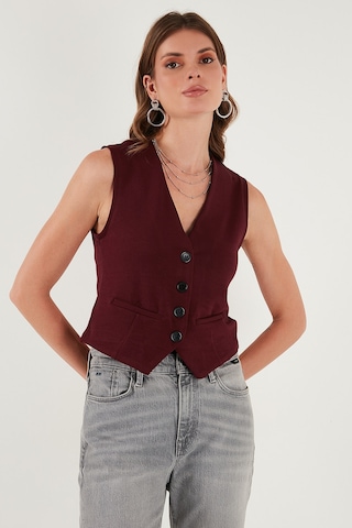 Lela Streç Fitted Fit V Yaka Düğmeli Bayan Yelek 5865971 Bordo