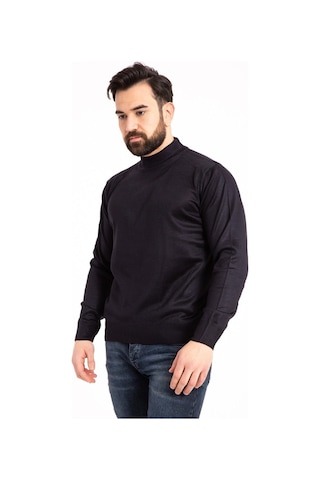 Nacar Store Erkek Ince Yün Yarım Boğazlı Triko Kazak Lacivert