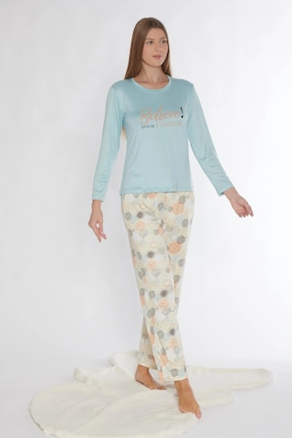 Uzun Kol Pijama Takım Viskon Mevsimlik Alperi 790-310 Mavi