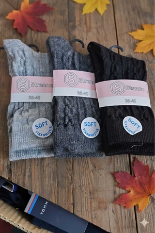 Kadın Lambswool Yün Çorap 3'lü Asorti Setler 36-40 Set 4