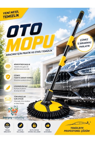 Ultra Yumuşak Premium Mikrofiber Ufak Makarna Başlıklı Teleskopik Araç Yıkama Mopu 1 Adet 50 - 110 Cm Mikrofiber Makarna Mop Havlu