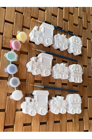 Tren Temalı Taş Boyama Seti Çiçekli Vagon Figürleri Çocuklar İçin Eğlenceli Aktivite