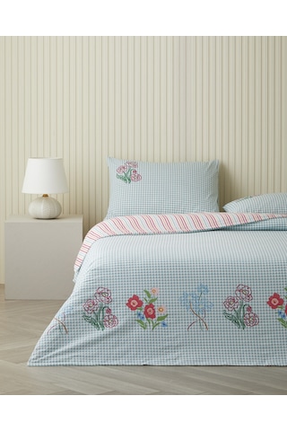 Pastel Gingham Pamuklu Çift Kişilik Nevresim Seti 200x220 Cm Pembe - Turuncu