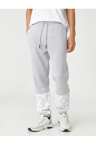 Koton Basic Jogger Eşofman Altı Beli Bağcıklı Çiçek Baskılı Gri 3sam40038mk 3SAM40038MK031 Gri