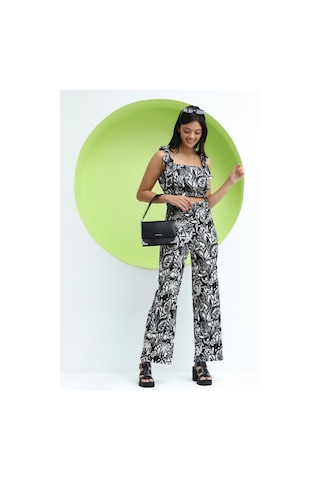 Kadın Crinkle Kumaş Croptop/pantolon Takım Siyah