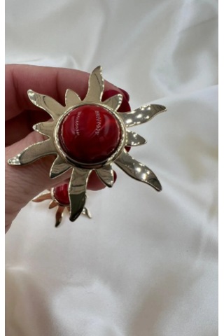 Bb İthal Bordo Güneş Küpe Altın - Kırmızı