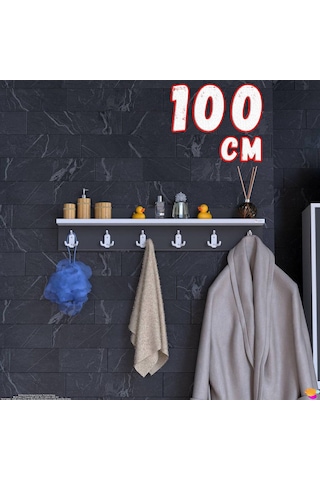 Modilayn Kedi Serisi 6 Lı Banyo Askısı Seti 96,4x18 Cm 18 Kancalı Raflı Düzenleyici Yer Tasarrufu. Antrasit - Beyaz