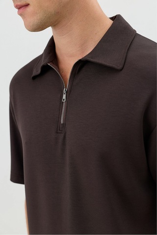 Antioch Polo Yaka Basic T-shirt Kahverengi