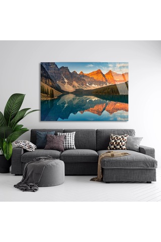 Dağ Göl Yansıması - Cam Tablo - Deg1041 90 X 60 Cm