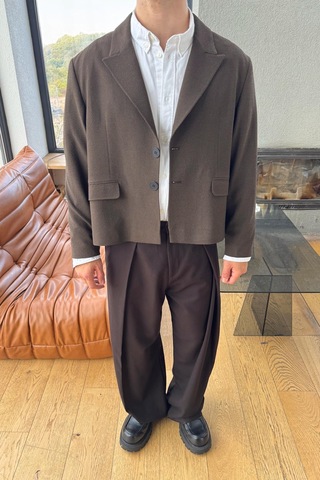 Flaw Crop Fit Blazer Ceket Kahverengi-28054 Kahverengi