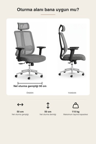 Upstyle Poyraz Başlıklı Fileli Ergonomik Çalışma Koltuğu Gri Krom Koltuk 66 125 65 Cm