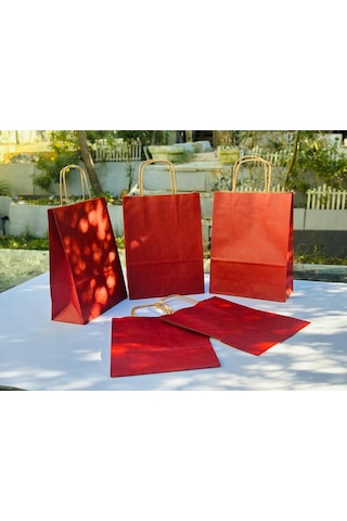 1.kalite 18x8x24 Cm 3 Lü Bordo Renkli Kraft Kağıt Çanta, Hediye Poşeti, Hediye Paketi, Kraft Çanta