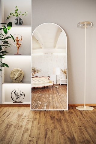 Evdemo Pamir Beyaz Metal Çerçeveli Ayaklı Oval Boy Aynası 180x70 Cm Beyaz