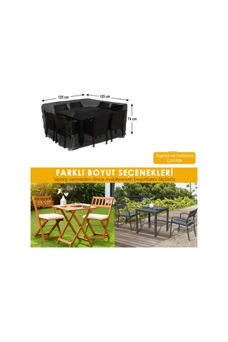 Haegs Su Geçirmez Dış Mekan Masa Ve Sandalye Koruma Kılıfı Bahçe Mobilyası Örtüsü 125 x 125 x 74 CM Siyah