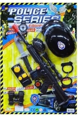 Bıçak, Kelepçe, Dürbün, Silah, Telsiz, Rozet Ve Kaskla Polis Seti Özdemir Oyuncaktan Kaliteli Set