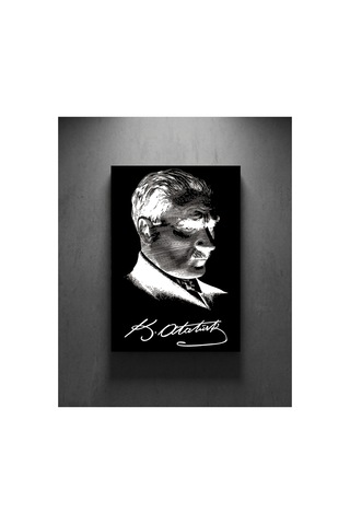 Atatürk İmzalı Siyah Beyaz Dekoratif Tablo Ahşap & Metal Duvar Tablosu Modern & Minimal Tasarım