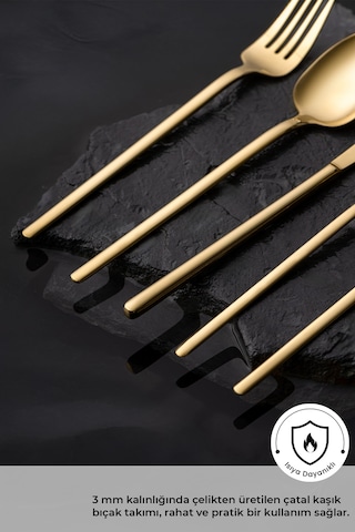 Emsan Lora Parlak Gold 60 Parça 12 Kişilik Çatal Kaşık Bıçak Takımı Gold
