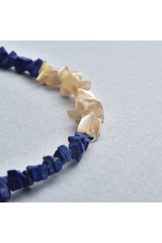 14 Ayar Altın Kaplama Doğal Lapis Lazuli Ve Beyaz Kırık Taş Gümüş Bileklik - Bs00100 Altın