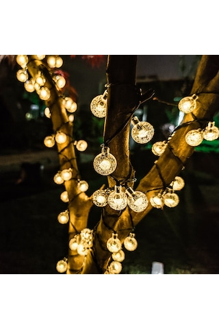 Yuntech01 Güneş Enerjili 7m 50 Işıklı Led Balon Şerit, 2.5cm Renkli Balonlar, 8 Modlu, Bahçe Çadır Noel Dekorasyonu, Isınak Işık Sıcak Beyaz