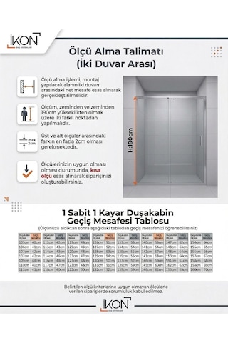 Enzo 1 Sabit 1 Sürgü Mat Siyah Karolaj Tam Buzlu Duş Kabini H:190 Gümüş Metalik