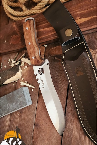 Lazbisa Outdoor Piknik Kamp Bıçağı Bıçak Kılıflı Mutfak Bıçağı Çakısı 042 Kahverengi