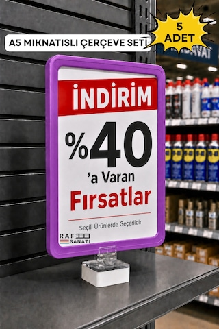5 Adet - A5 Mıknatıs Tutuculu Fiyatlık Etiketlik Dikey Yatay Ve Bilgilendirme Çerçevesi Mor 1