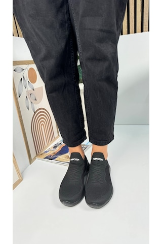 Günlük Unisex Sneaker Slip-on Nefes Alabilen Hafif Yürüyüş Bağcıksız Esnek Spor Ayakkabı 041f Siyah