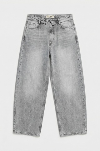 it's basic Kadın Gri 4s6-12 Straight Fit Kemer Detaylı Özel Tasarım Denim Jean