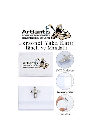 Artlantis Personel Şeffaf Yaka Kartı İğneli Ve Mandallı 10 Adet Pvc Yaka Kartlığı Kimlik Korumalı Büro Ofis Ok