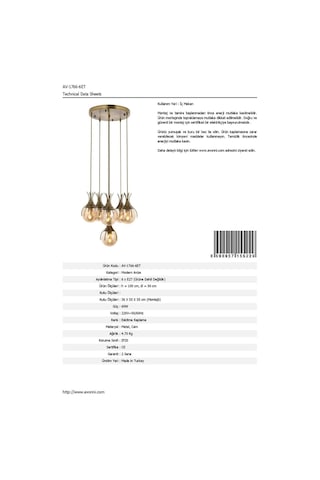 Avonnı Av-60161-6et Eskitme Kaplama Modern Avize, E27, Metal, Cam, 50cm Diğer