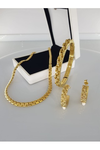 Roleks Tasarım Gold Çelik Takı Seti Gümüş - Rose Gold Roleks Tasarım Gold Çelik Takı Seti Gümüş - Rose Gold