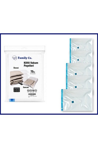 Family Co. Vakumlu Hurç Poşet Setleri 5 Parça 50x70-2, 60x80-2, 8 Şeffaf