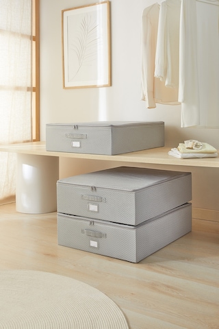 Ocean Home Textile 3'lü Büyük Boy Gri Balıksırtı Destekli Hurç Set 55 x 70 x 18 cm