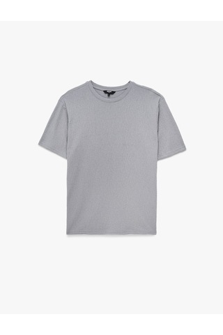 Koton Kısa Kollu Dokulu Bisiklet Yaka Slim Fit Tişört Gri 6sam10098mk