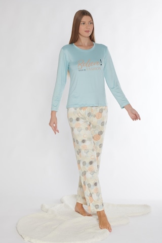 Uzun Kol Pijama Takım Viskon Mevsimlik Alperi 790-310 Mavi