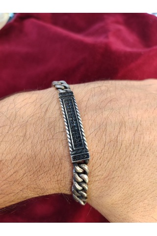 Modagümüşevi 925 Ayar Gümüş Siyah Zirkon Taşlı Gurmet Erkek Bileklik