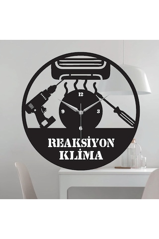 Klima Temalı Ahşap Duvar Saati Siyah